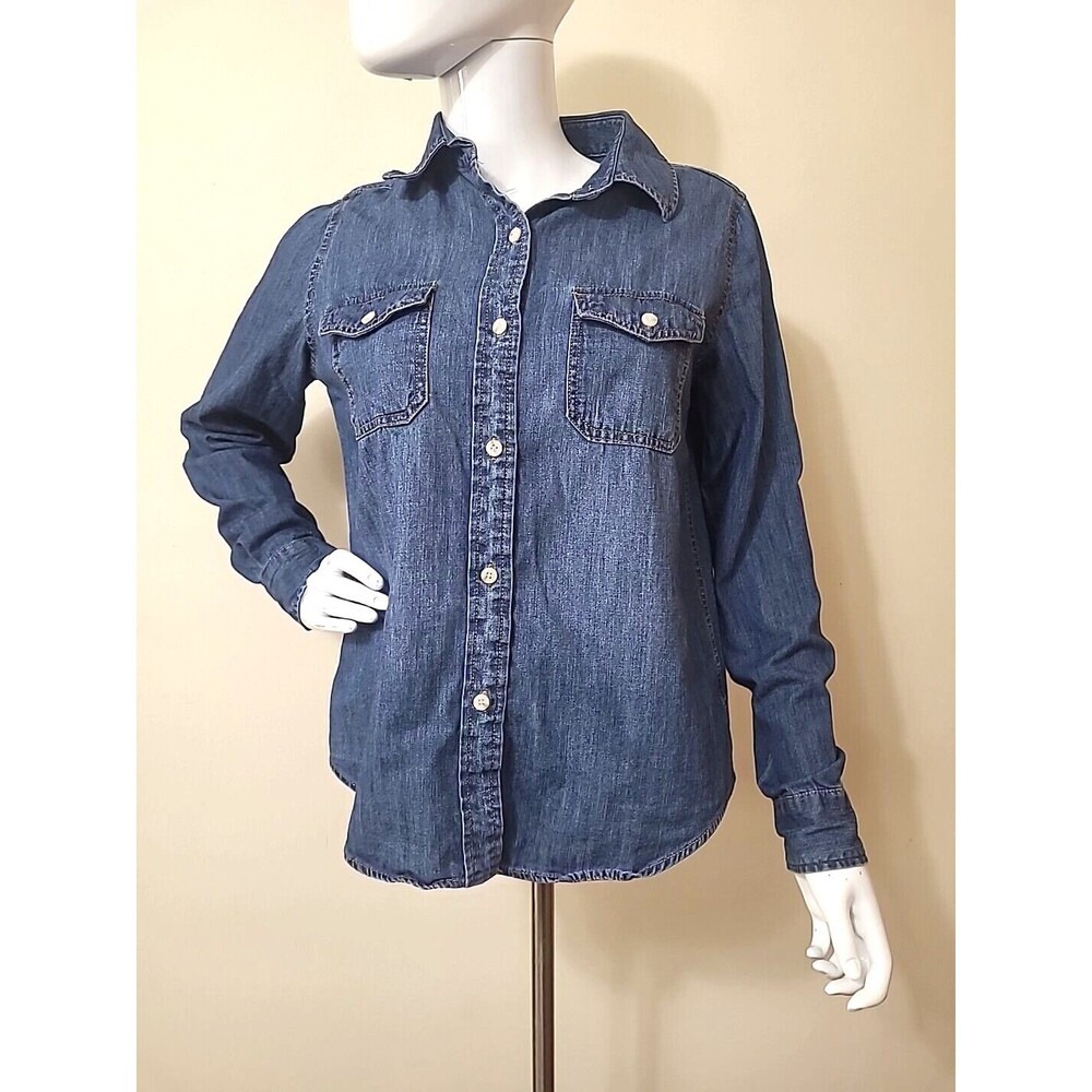 Universal Thread Labette Shirt Women Denim Jean Button Up Shirt Small Blue